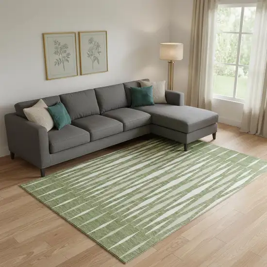 Green And Ivory Geometric Washable Area Rug With UV Protection Photo 1