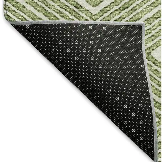 Green And Ivory Geometric Washable Area Rug With UV Protection Photo 7