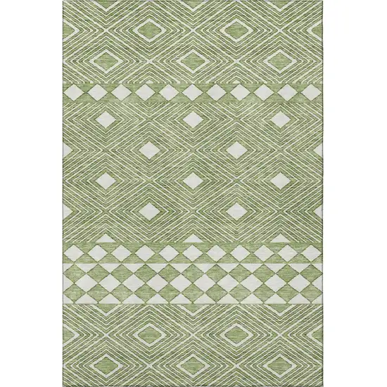 Green And Ivory Geometric Washable Area Rug With UV Protection Photo 4
