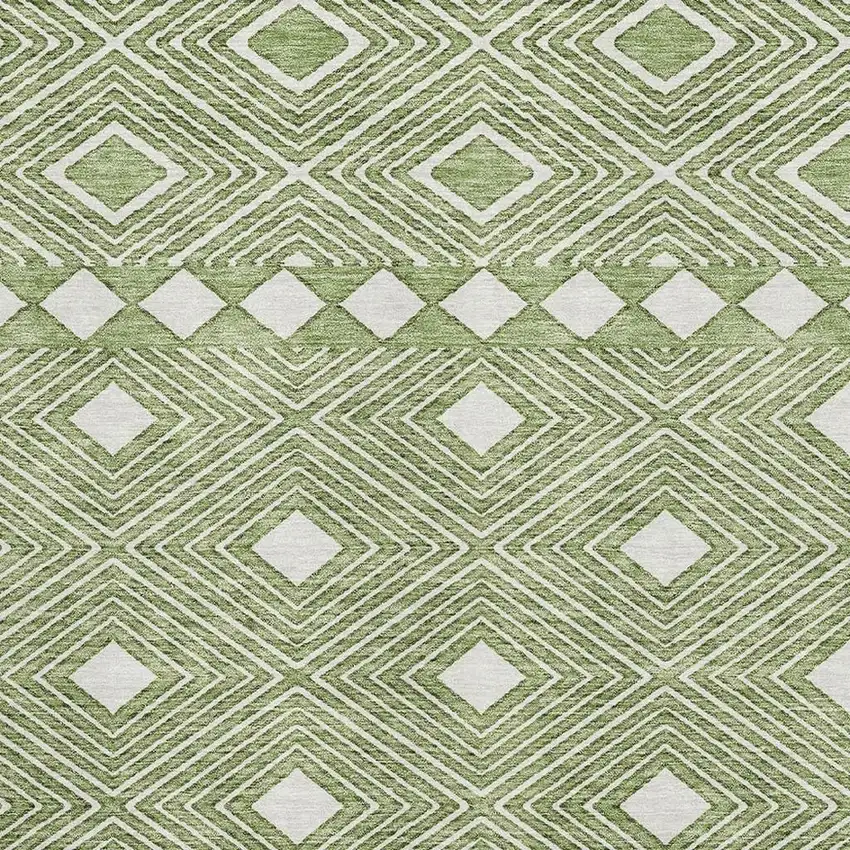 Green And Ivory Geometric Washable Area Rug With UV Protection Photo 3