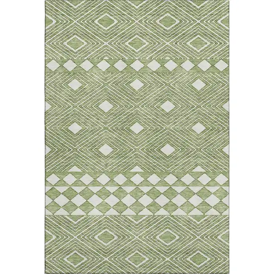 Green And Ivory Geometric Washable Area Rug With UV Protection Photo 1
