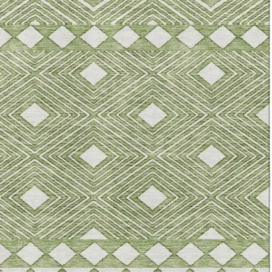 Green And Ivory Geometric Washable Area Rug With UV Protection Photo 3
