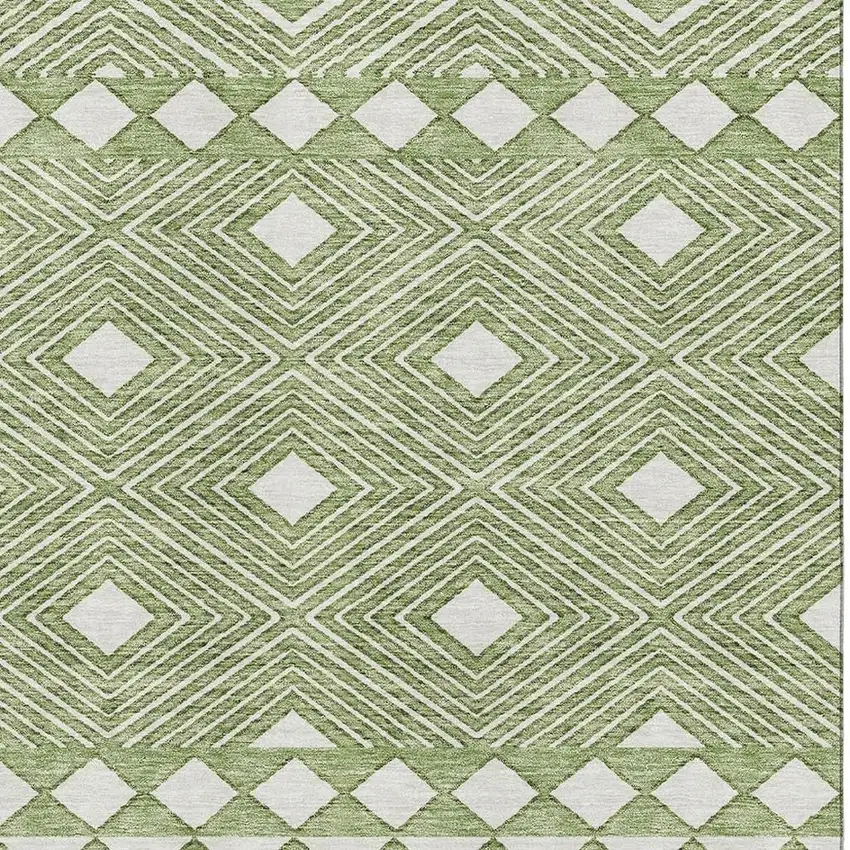 Green And Ivory Geometric Washable Area Rug With UV Protection Photo 3