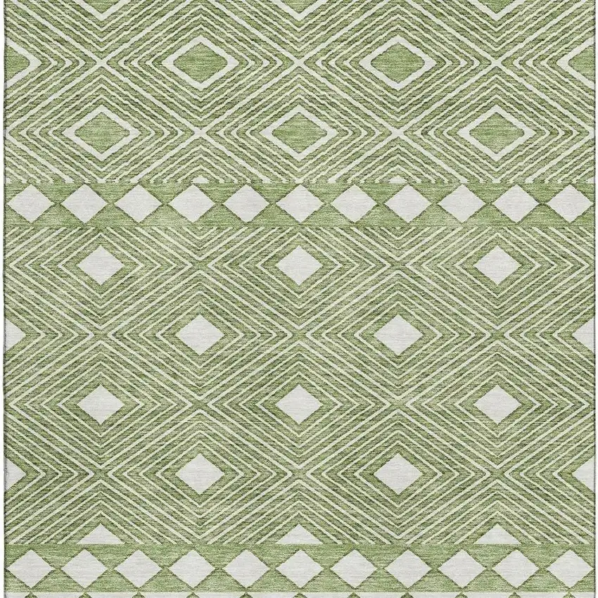 Green And Ivory Geometric Washable Area Rug With UV Protection Photo 4