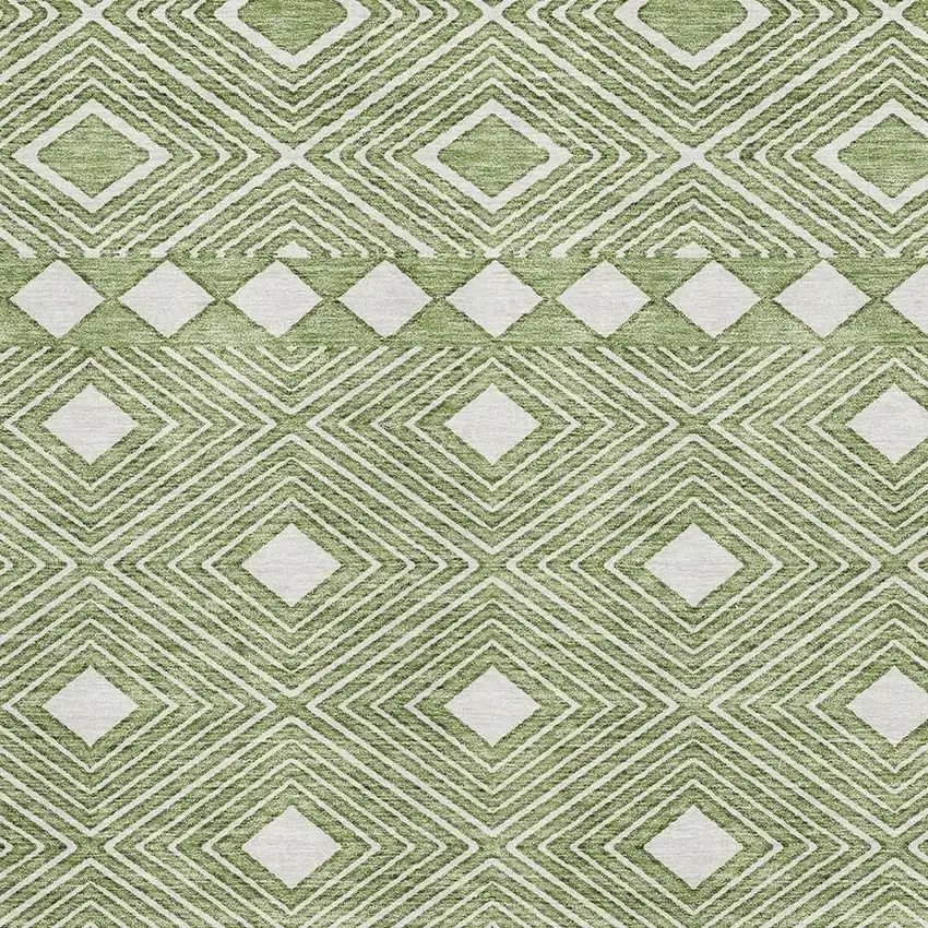 Green And Ivory Geometric Washable Area Rug With UV Protection Photo 3