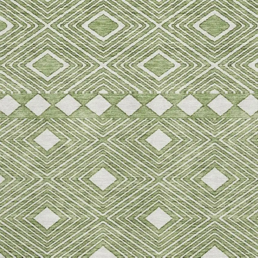 Green And Ivory Geometric Washable Area Rug With UV Protection Photo 3