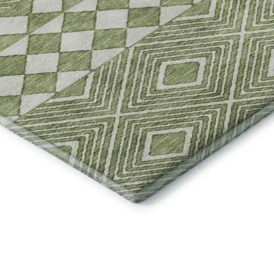 Green And Ivory Geometric Washable Area Rug With UV Protection Photo 8