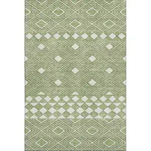 Photo of Green And Ivory Geometric Washable Area Rug With UV Protection