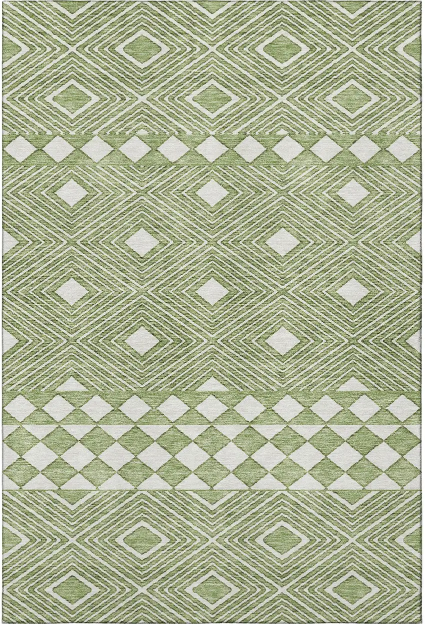 Green And Ivory Geometric Washable Area Rug With UV Protection Photo 4