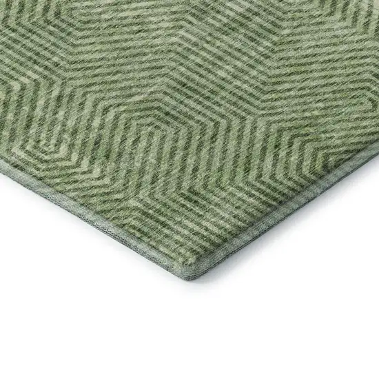 Green And Ivory Geometric Washable Area Rug With UV Protection Photo 8