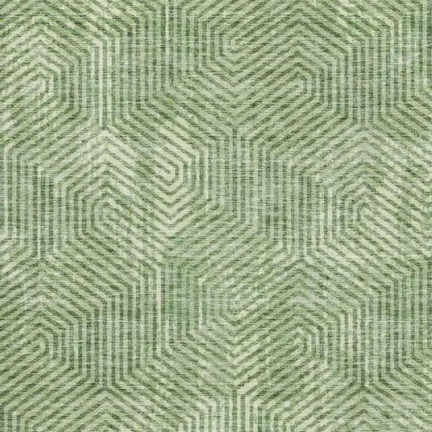 Green And Ivory Geometric Washable Area Rug With UV Protection Photo 3