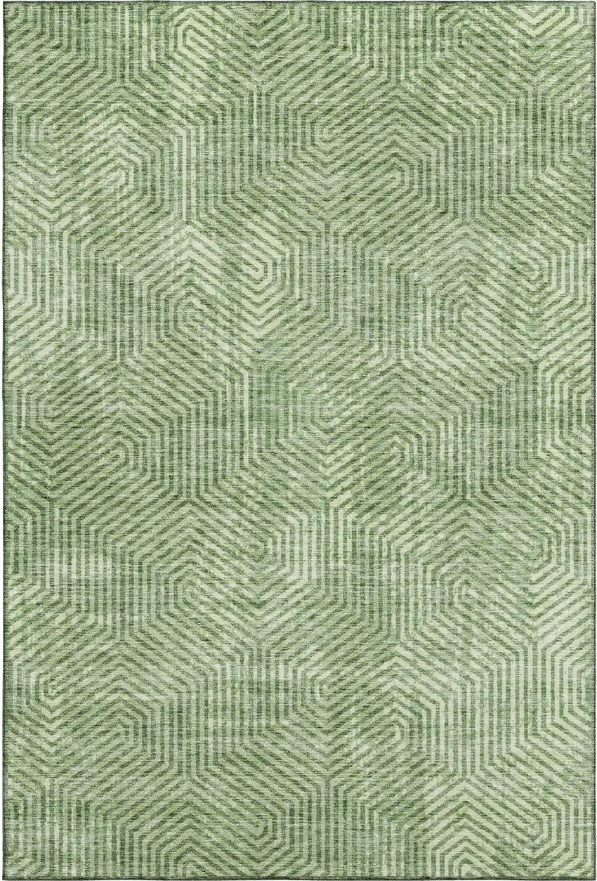 Green And Ivory Geometric Washable Area Rug With UV Protection Photo 1