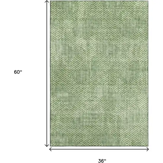 Green And Ivory Geometric Washable Area Rug With UV Protection Photo 3