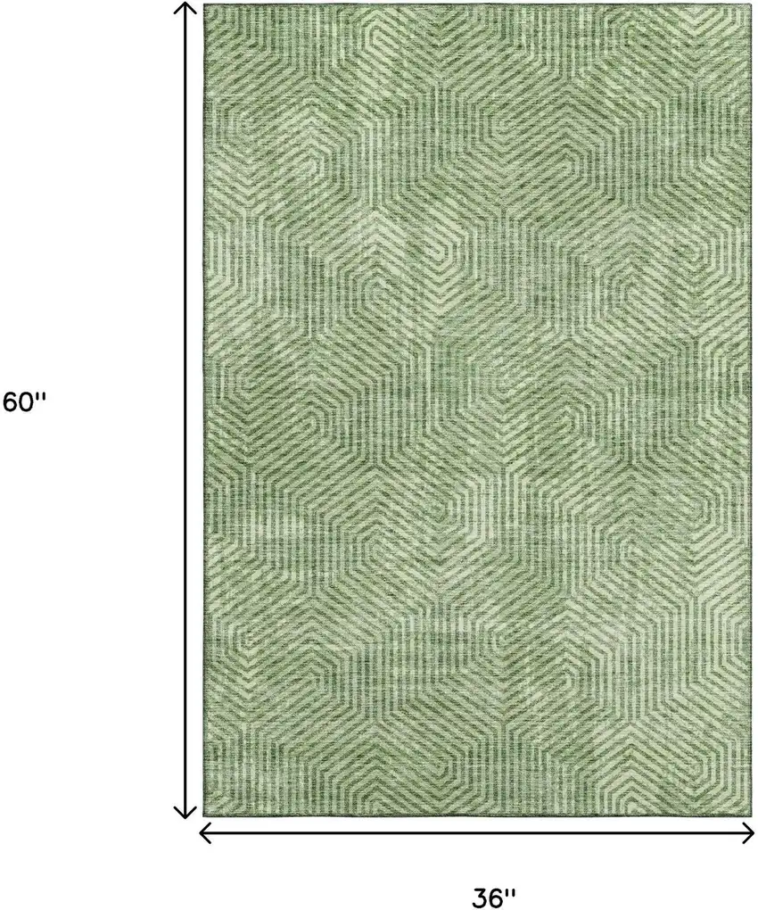 Green And Ivory Geometric Washable Area Rug With UV Protection Photo 3