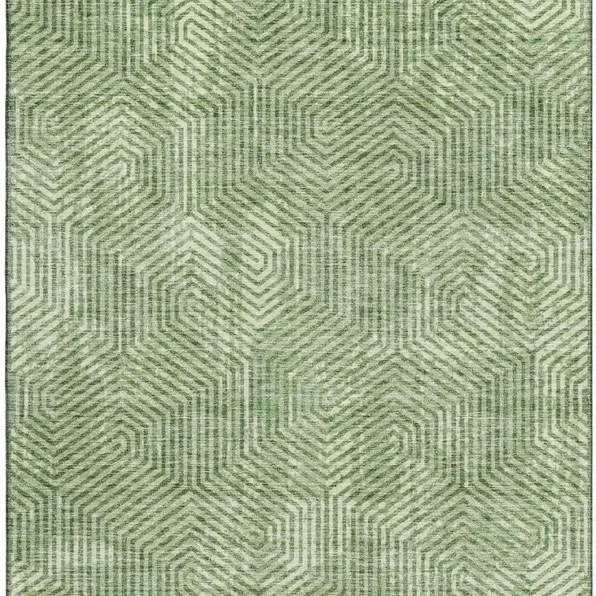 Green And Ivory Geometric Washable Area Rug With UV Protection Photo 4