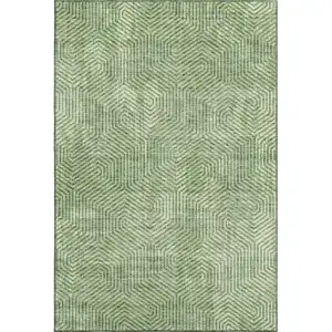 Photo of Green And Ivory Geometric Washable Area Rug With UV Protection