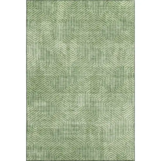 Green And Ivory Geometric Washable Area Rug With UV Protection Photo 1
