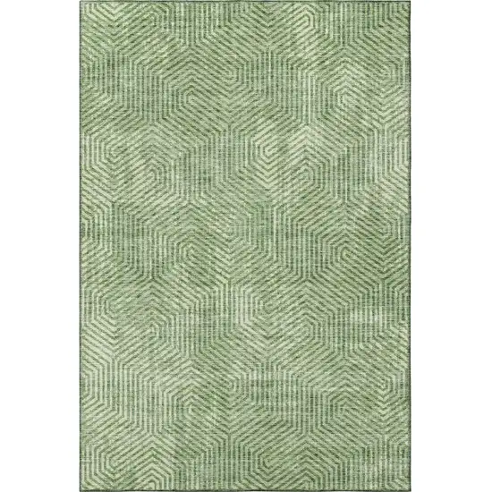 Green And Ivory Geometric Washable Area Rug With UV Protection Photo 4