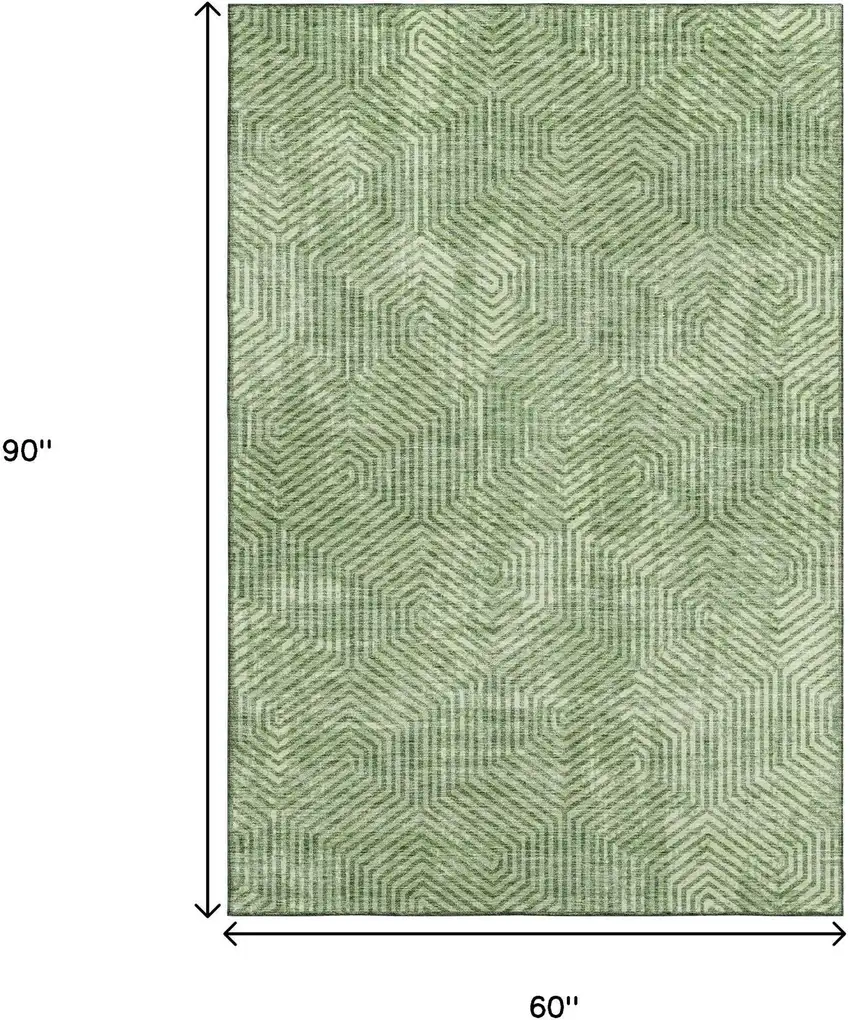 Green And Ivory Geometric Washable Area Rug With UV Protection Photo 3