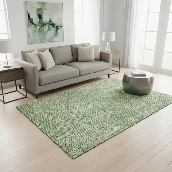 Green And Ivory Geometric Washable Area Rug With UV Protection Photo 2