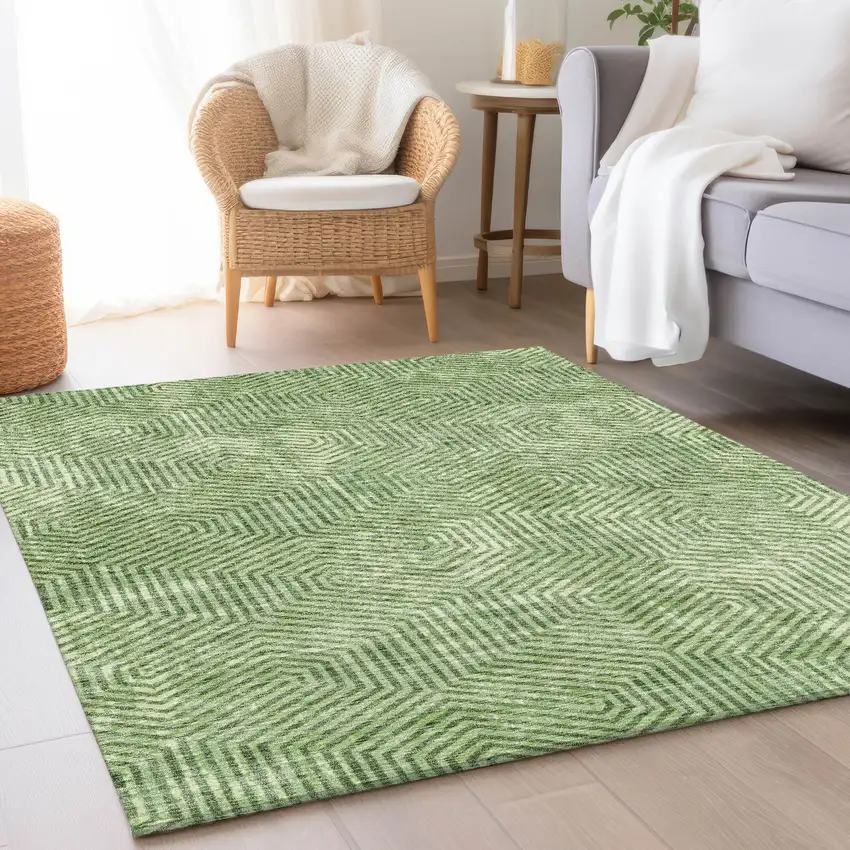 Green And Ivory Geometric Washable Area Rug With UV Protection Photo 5