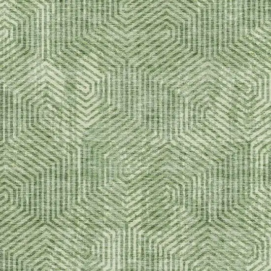 Green And Ivory Geometric Washable Area Rug With UV Protection Photo 3