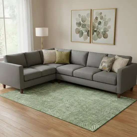 Green And Ivory Geometric Washable Area Rug With UV Protection Photo 1