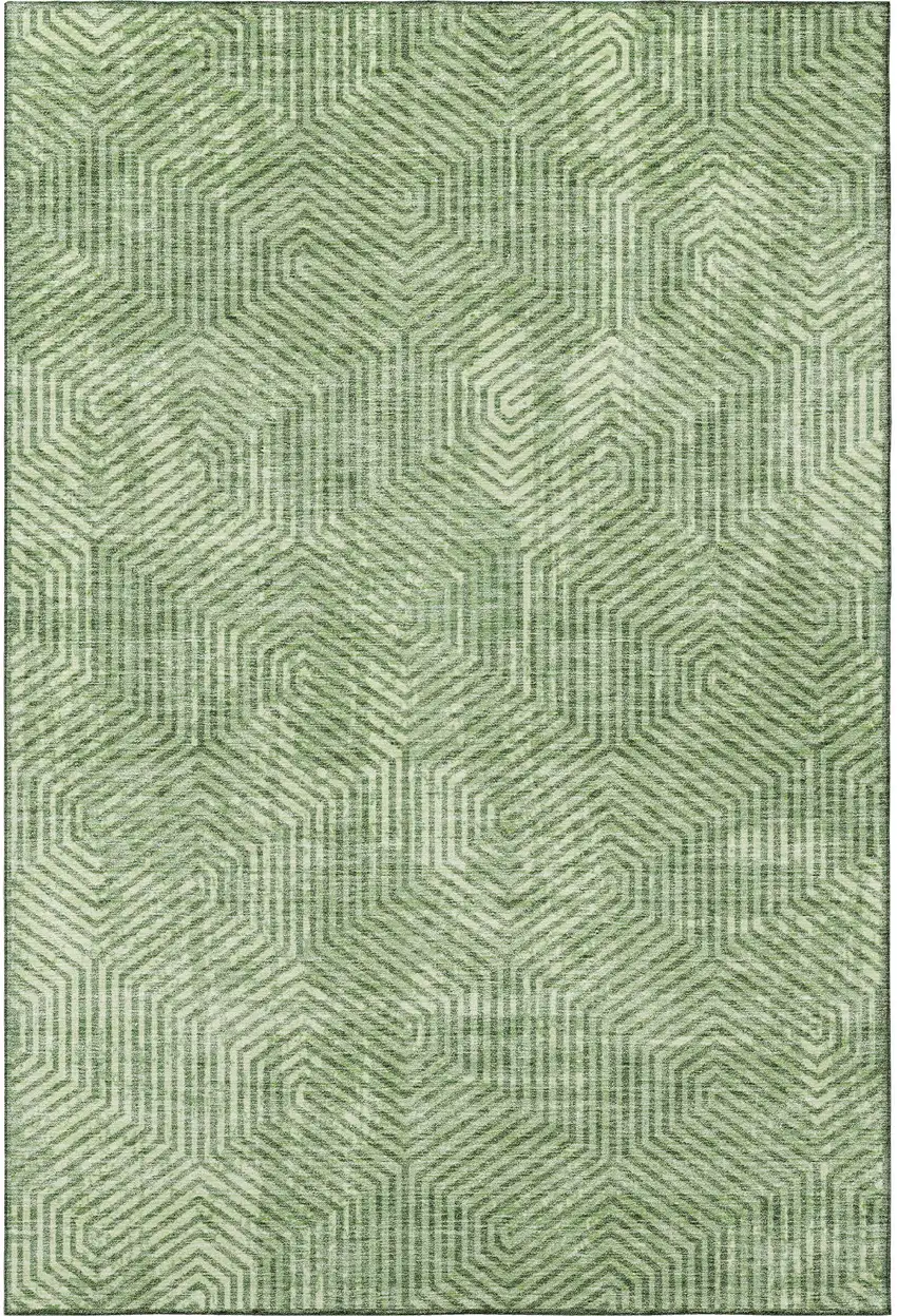 Green And Ivory Geometric Washable Area Rug With UV Protection Photo 4