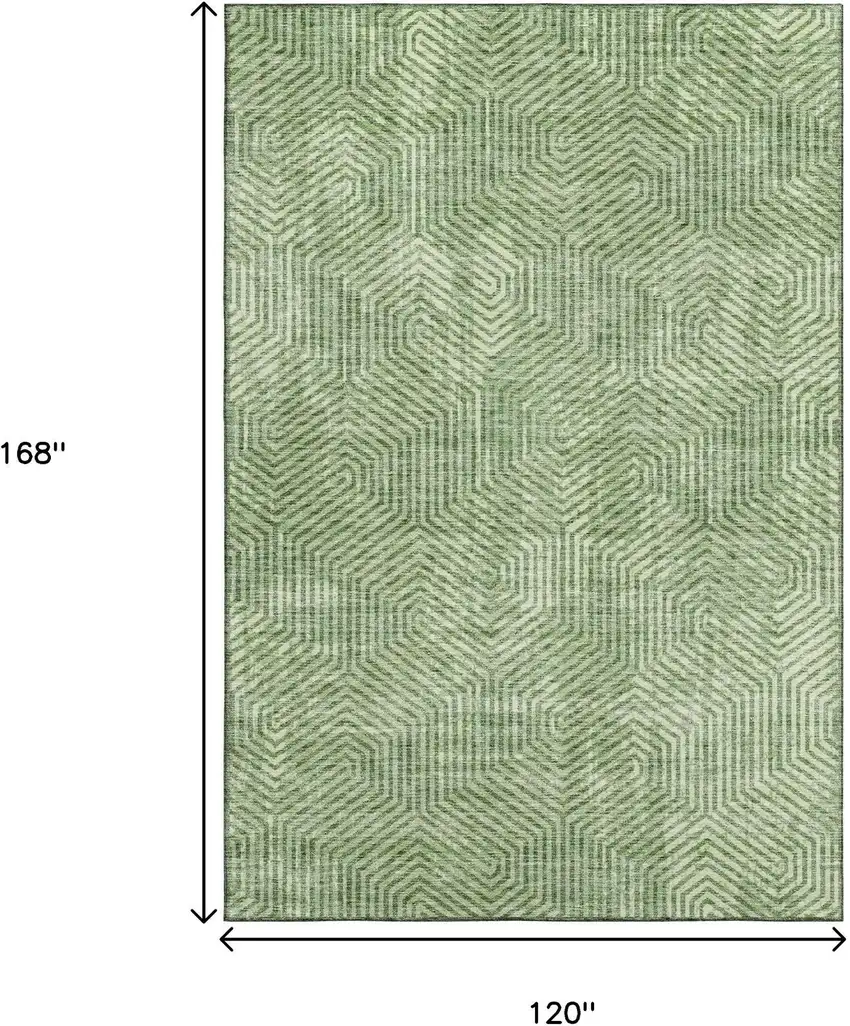 Green And Ivory Geometric Washable Area Rug With UV Protection Photo 3