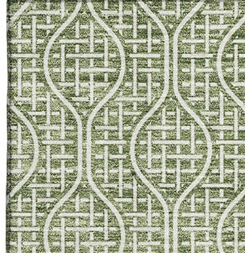 Green And Ivory Geometric Washable Area Rug With UV Protection Photo 3