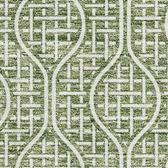 Green And Ivory Geometric Washable Area Rug With UV Protection Photo 2