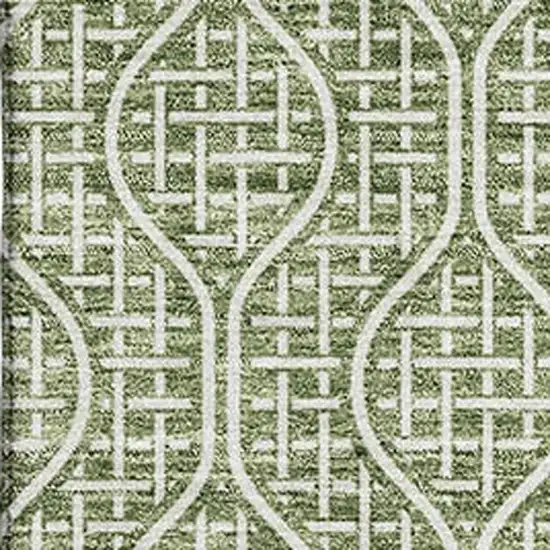 Green And Ivory Geometric Washable Area Rug With UV Protection Photo 2