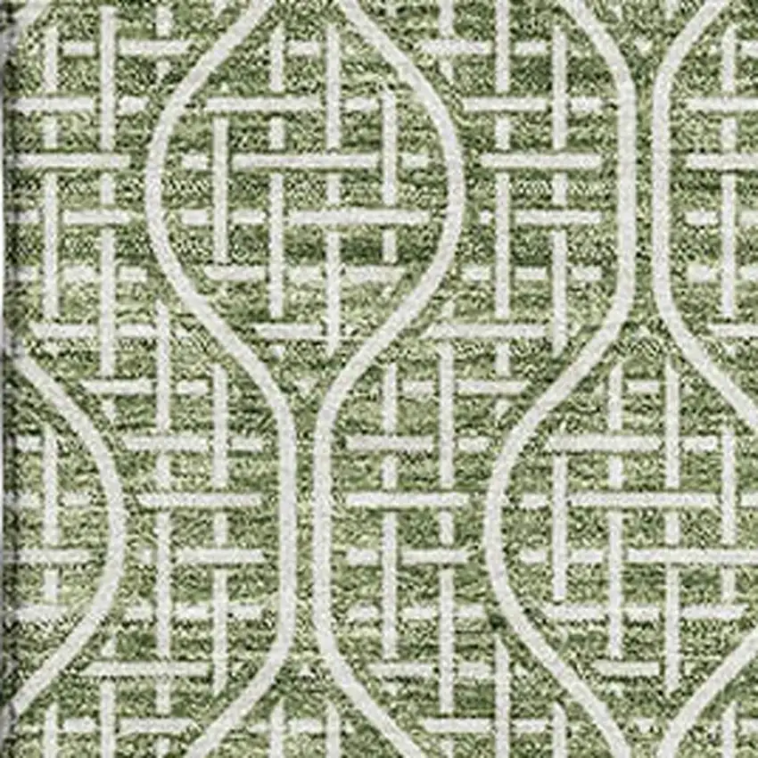 Green And Ivory Geometric Washable Area Rug With UV Protection Photo 2