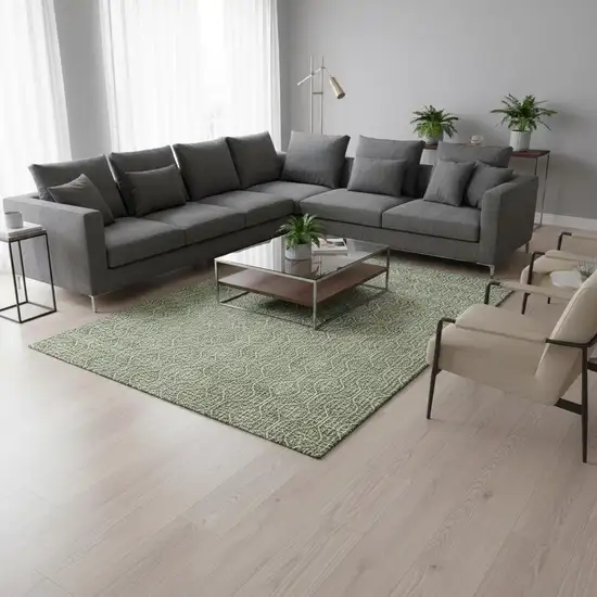 Green And Ivory Geometric Washable Area Rug With UV Protection Photo 2