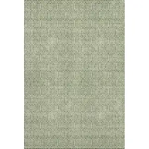 Photo of Green And Ivory Geometric Washable Area Rug With UV Protection