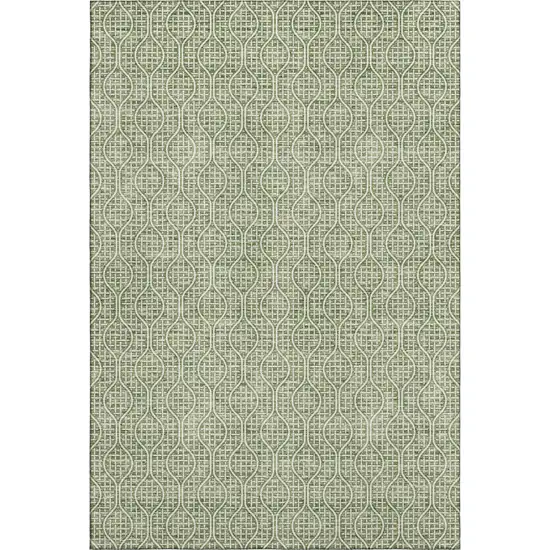 Green And Ivory Geometric Washable Area Rug With UV Protection Photo 1