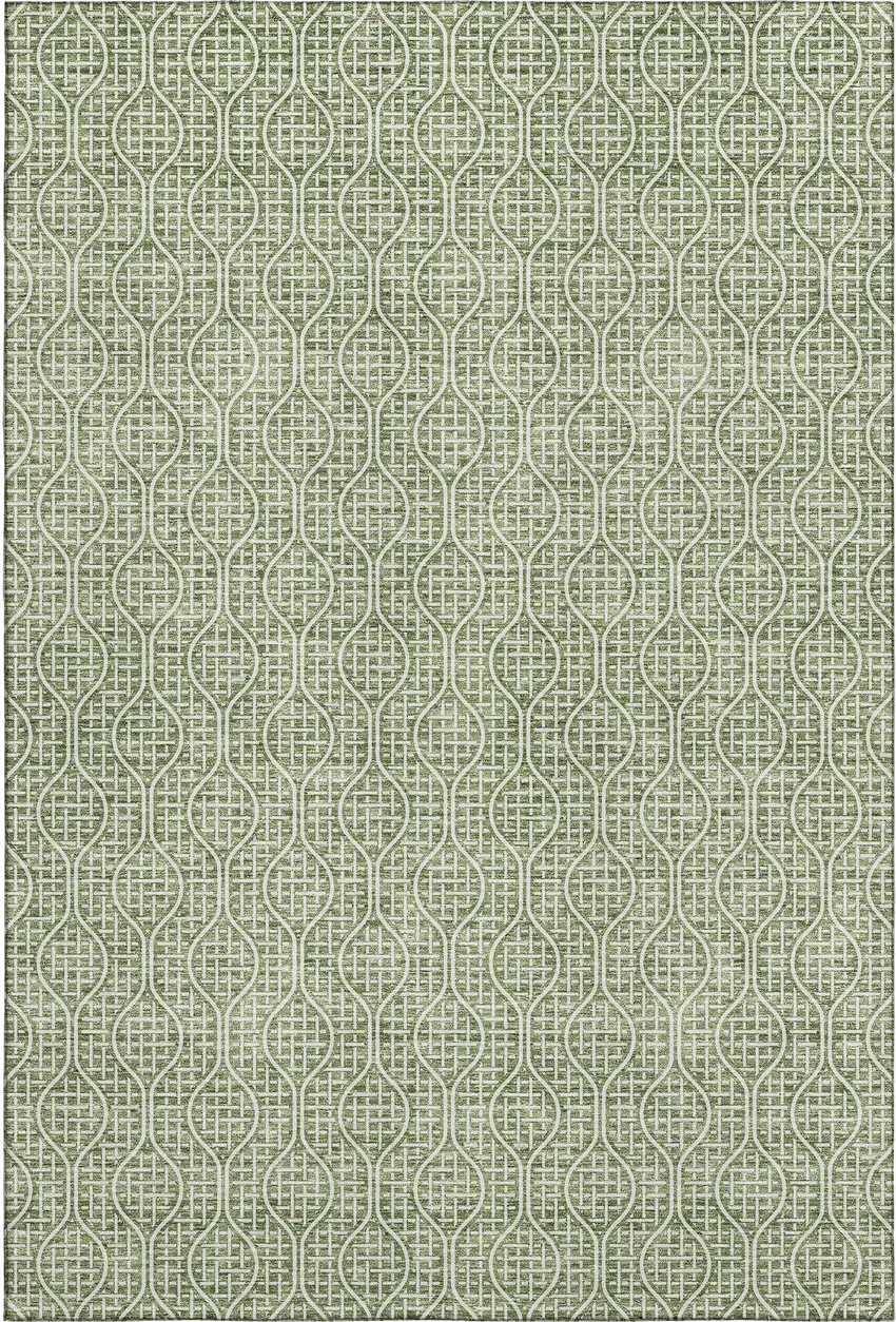 Green And Ivory Geometric Washable Area Rug With UV Protection Photo 1