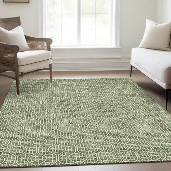 Green And Ivory Geometric Washable Area Rug With UV Protection Photo 5
