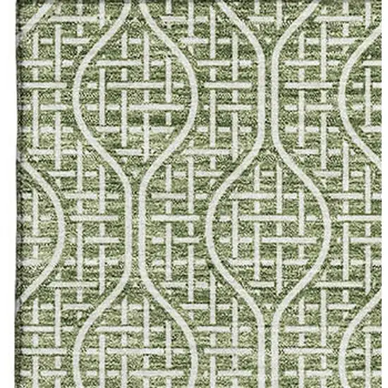 Green And Ivory Geometric Washable Area Rug With UV Protection Photo 3