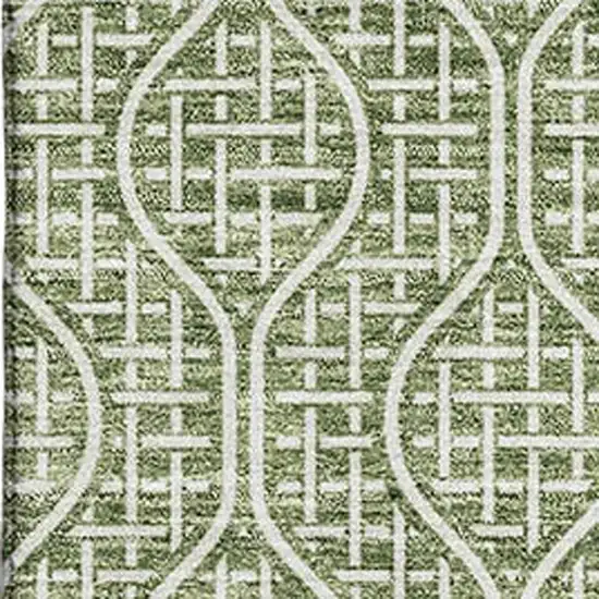 Green And Ivory Geometric Washable Area Rug With UV Protection Photo 2