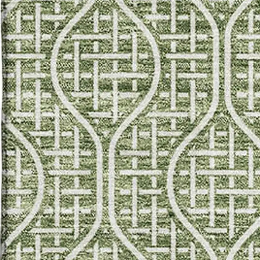 Green And Ivory Geometric Washable Area Rug With UV Protection Photo 2