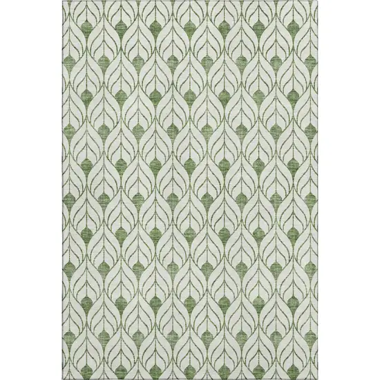 Green And Ivory Geometric Washable Area Rug With UV Protection Photo 1