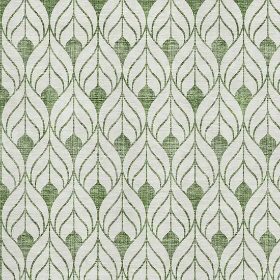 Green And Ivory Geometric Washable Area Rug With UV Protection Photo 2
