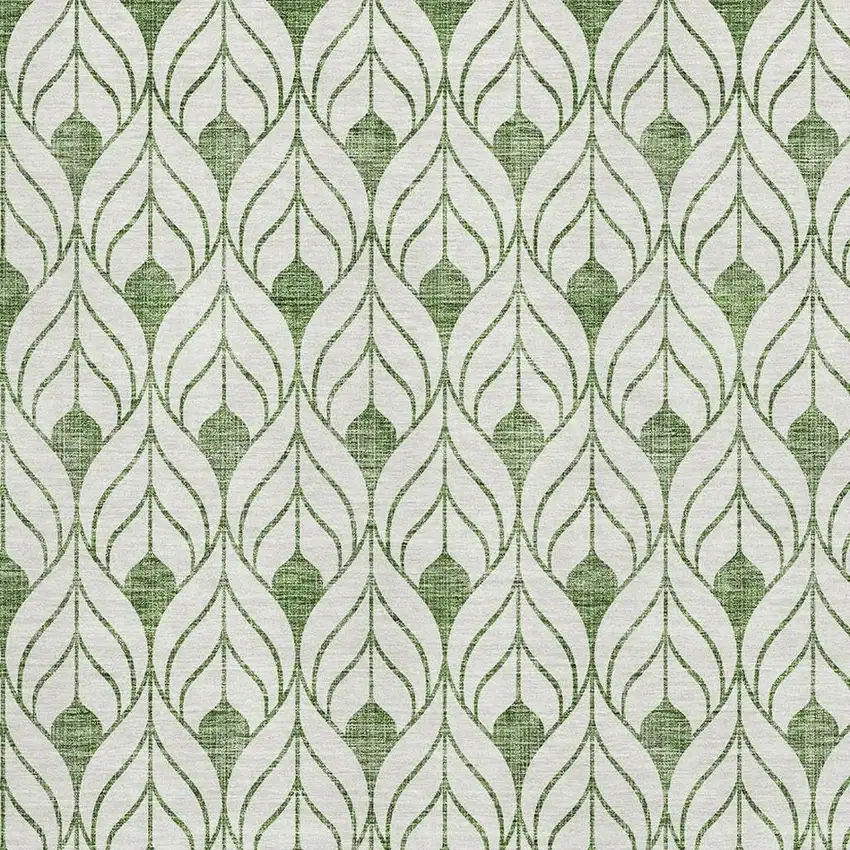 Green And Ivory Geometric Washable Area Rug With UV Protection Photo 2
