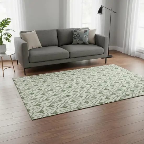Green And Ivory Geometric Washable Area Rug With UV Protection Photo 2