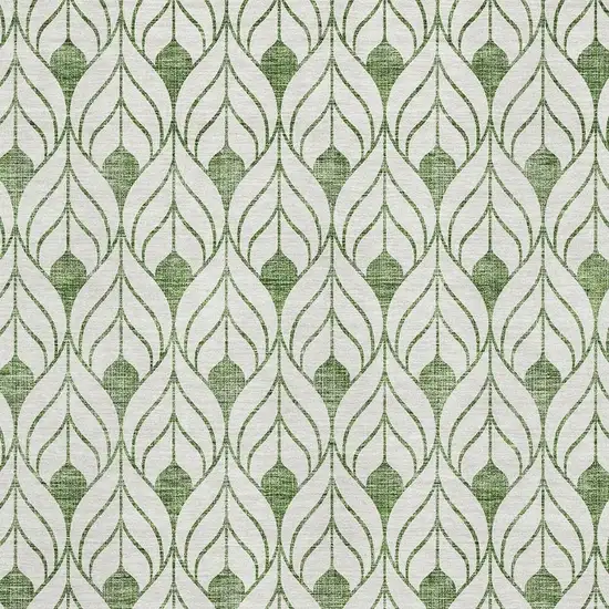 Green And Ivory Geometric Washable Area Rug With UV Protection Photo 2