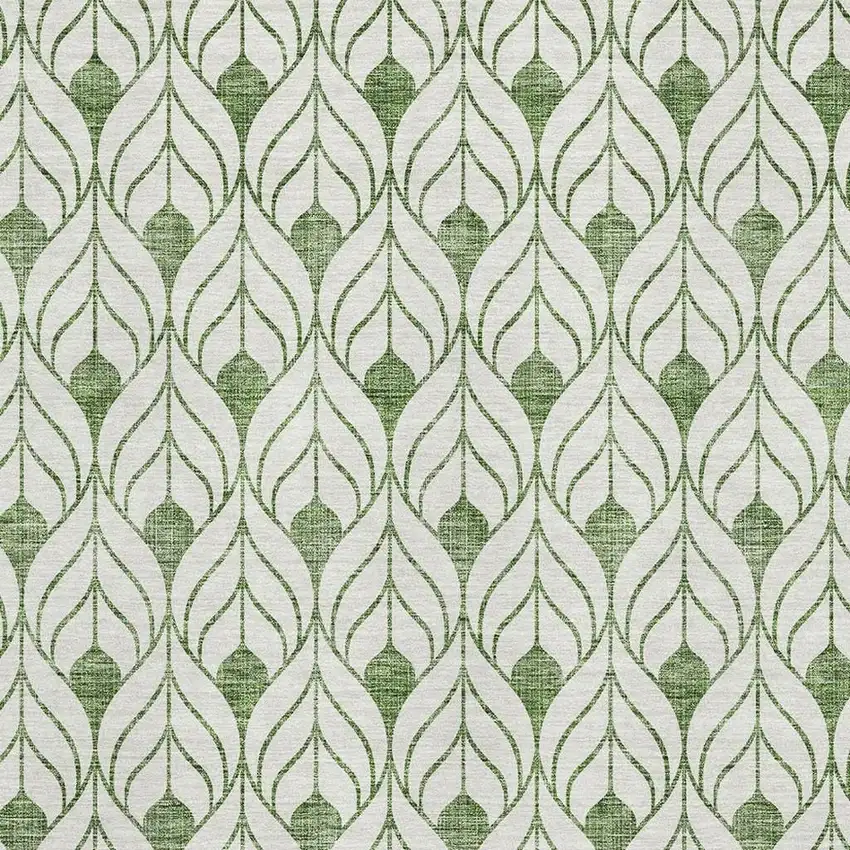 Green And Ivory Geometric Washable Area Rug With UV Protection Photo 2