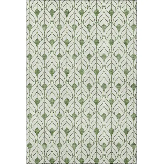 Green And Ivory Geometric Washable Area Rug With UV Protection Photo 3