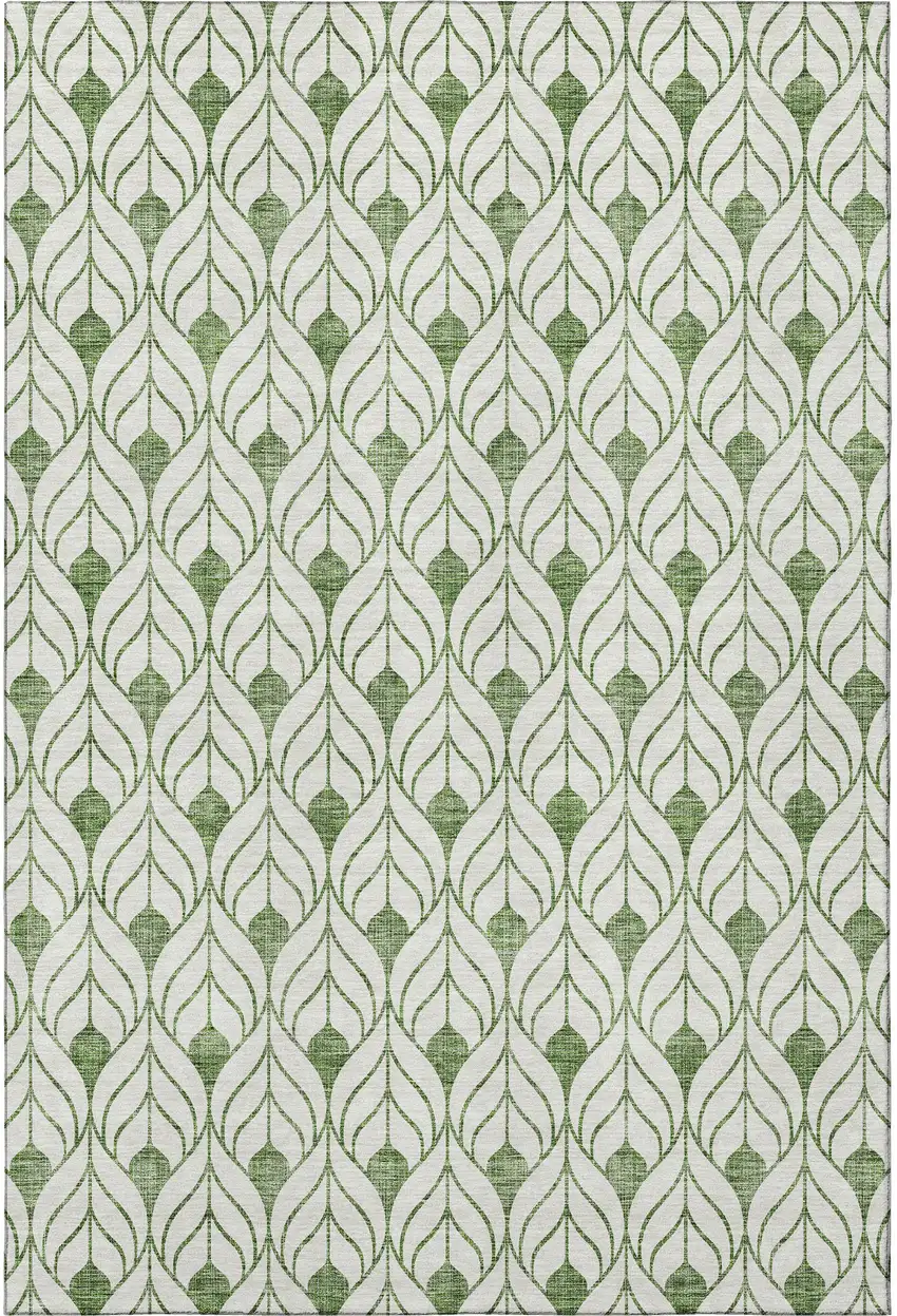 Green And Ivory Geometric Washable Area Rug With UV Protection Photo 3