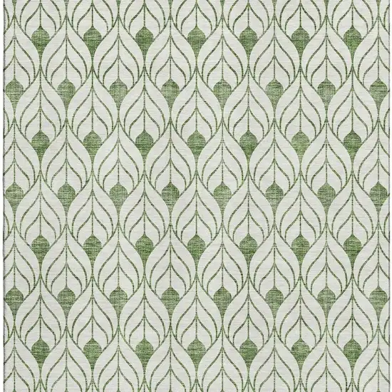 Green And Ivory Geometric Washable Area Rug With UV Protection Photo 3